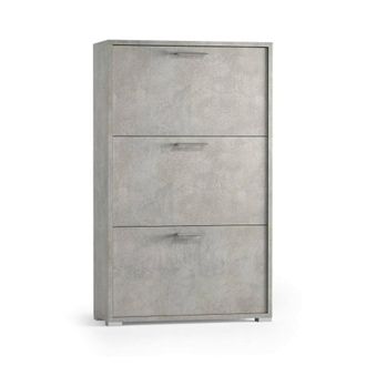Dmora Zapatero Peonia, Mueble De Entrada Polivalente Con 3 Puertas Abatibles, Zapatero De Doble Profundidad, 100% Made In Italy, Cm 67x28h112, Cemento, Con 