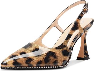 Castamere Womens Slingback Chunky High Heels Close Pointed Toe Dressy Pumps Wedding Party Shoes 9 CM Heels Brown Leopard 6.5 UK