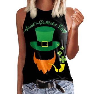 Generic St. Patricks Day T-Shirt Women Vests Shamrock Graphic Tees Green Clover Sleeveless Tops Leprechaun Costume Clover T-Shirts Summer Causal Tanks Ladies 