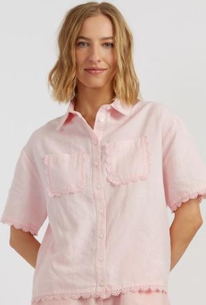 Chinti and Parker Sienna Linen-Blend Scallop Edge Shirt in Light Pink at Nordstrom, Size 10