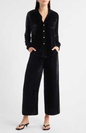 Frank & Eileen Tuscany Getaway Velvet Button-Up Shirt & Crop Wide Leg Pants Set in Black at Nordstrom, Size X-Small