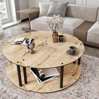 Dmora Mesa De Centro Gignese, Modular, 3 Compartimentos, Forma Redonda, 70x70x38h Cm Roble Marr&oacute;n