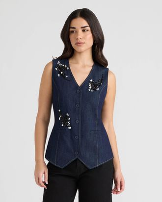 NVLT Womens Beaded Denim Vest