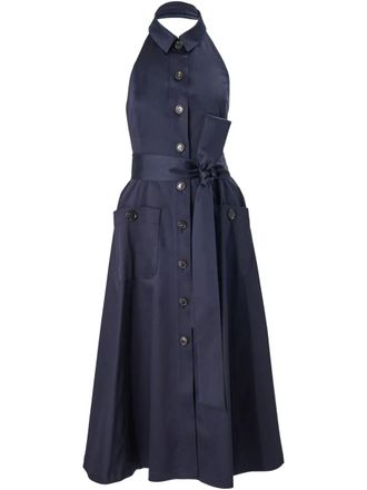 Carolina Herrera buttoned halterneck dress - women - Elastane/Cotton - 12 - Blue