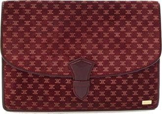 Celine Macadam Bordeaux Suede Leather Clutch Bag (Pre-Owned)