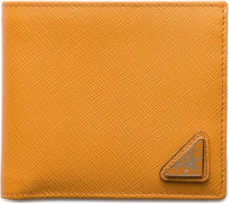 Prada Leren portemonnee met triangel-logo - Oranje