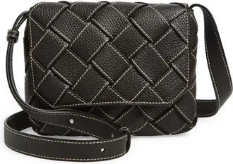 Bottega Veneta Topstitched Intreccciato Leather Messenger Bag in 2314 Fondant-Natural-Silver at Nordstrom