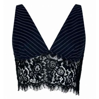 Pinko Pinko, Tops, Dames, Blauw, L, Gestreepte Top met kanten rand