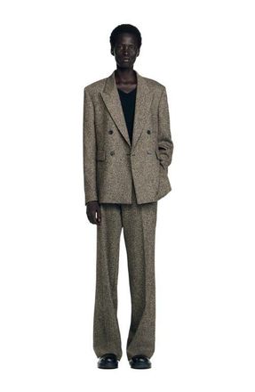 Sandro Double-breasted suit jacket in String Chine at Nordstrom, Size 44 Eu