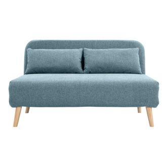 Miliboo Miliboo - Sof&aacute; Cama De 2 Plazas Convertible En Tela Verde Gris Y Madera Clara Amiko