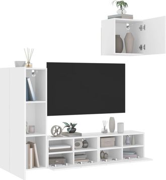 vidaXL Vidaxl - Muebles De Tv De Pared 4 Piezas Madera De Ingenier&iacute;a Blanco