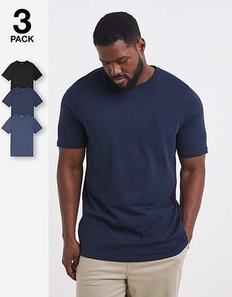 Jacamo 3 Pack T-Shirts- Black/Navy/Denim