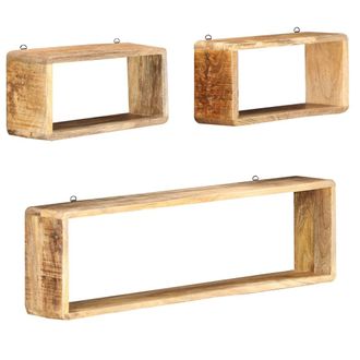 vidaXL Juego De Estantes Cubo De Pared 3 Piezas Madera Maciza De Mango Vidaxl