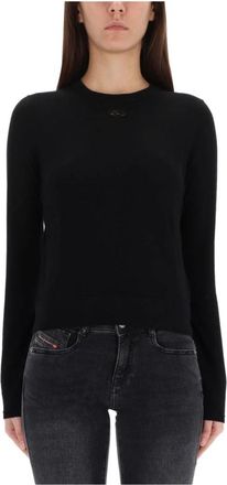 Diesel Distressed Rib-Knit Pullover Sweater - Dames - Ronde hals truien - Zwart - XS - Truien & Vesten