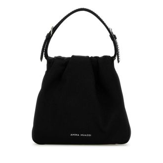 Amina Muaddi Black Satin Vittoria Crystal Handbag
