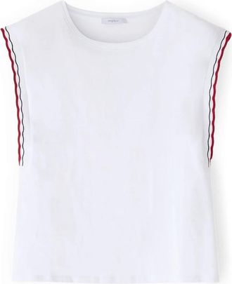 Motivi Jersey Top met Gekleurde Randen - Dames - Tops zonder mouwen - Wit - XS - Katoen - Tops