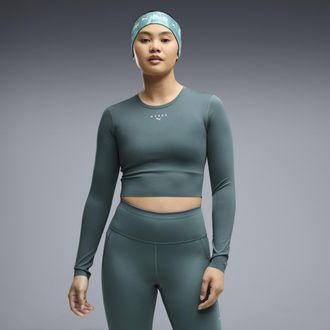 Puma T-shirt cropped a maniche lunghe PUMA x HYROX PWRMODE da donna, Abbigliamento, Verde, XXS
