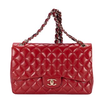 Chanel Pre-owned Womens Classic Jumbo Single Flap Shoulder Bag - Red - One Size