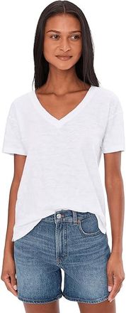 Mod-o-doc Short Sleeve V-Neck Boxy T-Shirts Womens Clothing White : LG (US 12-14), Cotton
