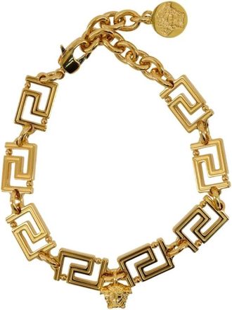 Versace Gouden Metalen Armband met Kalfsleer - Dames - Armbanden - Geel - ONE Size - Leer - Accessoires