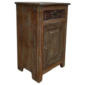 Wanderlust Deco Mesita De Noche De Madera Acabado Artesanal Marr&oacute;n 46x35x73h Cm