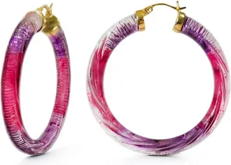 Gold & Honey Womens Ombre Painted Instyle Lucite Hoop Earrings In Red & Purple