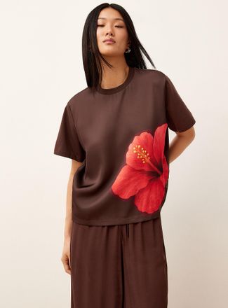 Icone Womens Patterned dual-material satiny T-shirt