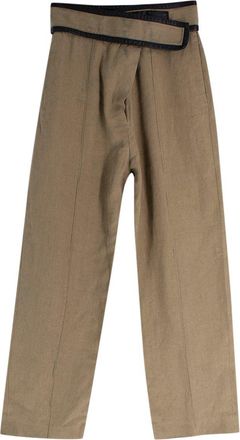Celine Green Velcro Wide Leg Linen Trousers Size XS