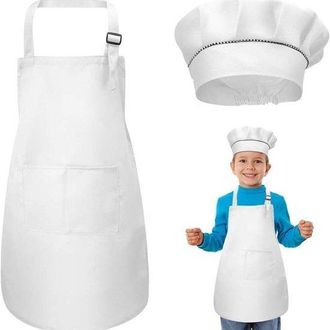 No Brand Delantales Y Gorros De Chef Para Ni&ntilde;os, Juego De 2, Delantal De Cocina Con Bolsillos Para Cocina/jard&iacute;n, Para Cocinar/hornear/pintar/manualidades, Bla