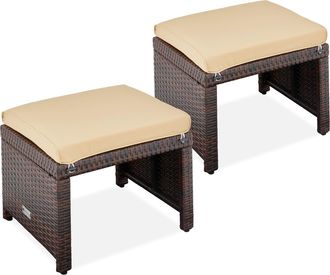 Best Choice Products Set of 2 Multipurpose Patio Wicker Ottomans w/ Removable Cushions, Steel Frame