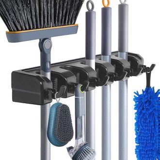 OEM Soporte De Pared Para Escobas - Ganchos De Almacenamiento - Ahorra Espacio - Dise&ntilde;o Antideslizante - 6 Ganchos - Negro