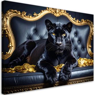 Feeby Cuadro En Lienzo, Pantera Negra En Un Sof&aacute; Animales Glamour, 100x70