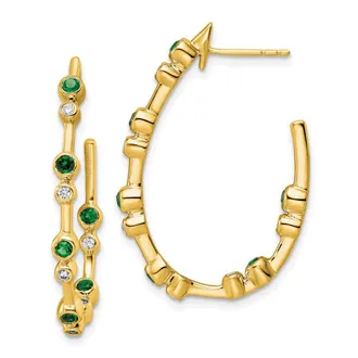 Diamond2Deal 14k Yellow Gold 1/5 ct Lab Grown Diamond and Emerald Hoop Earrings VS Clarity, D-E Color