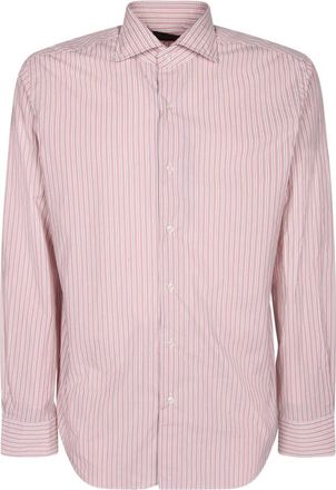 Dell'Oglio Shirt met lange mouwen met een - Heren - Casual Overhemden - Roze - M - Katoen - Overhemden