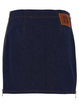 Fendi FF Monogram Denim Mini Skirt - Blue