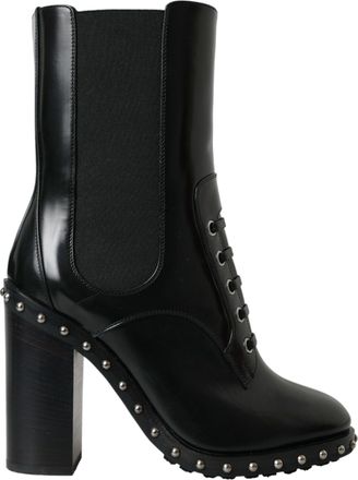 Dolce & Gabbana Black Leather Studded Lace Up Boots Womens Shoes