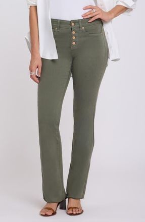 NYDJ Barbara Frayed Exposed Button Bootcut Jeans in Desert Green at Nordstrom, Size 00