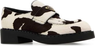 Prada Womens Cow-Print Calf Hair Loafer White Leather