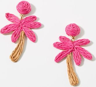 Simons Womens Large raffia palm tree earrings