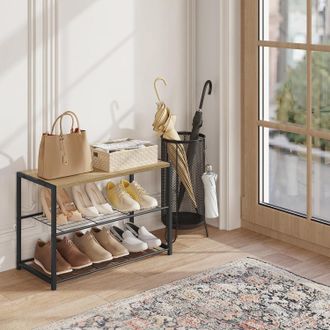 Woltu Woltu - Banco Para Zapatos De Metal Con Asiento De Madera Estante De Zapatos De 2 Niveles De 6 Pares De Zapatos Para Recibidor Entrada B