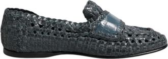 Dolce & Gabbana Blauwe geweven leren instappers - Heren - Loafers - Blauw - 41 EU - Leer - Schoenen