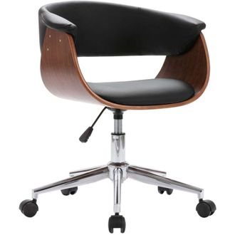 vidaXL Silla De Oficina Giratoria Madera Curvada Cuero Sint&eacute;tico Negro Vidaxl