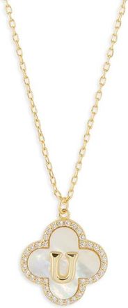 Argento Vivo Clover Mother-of-Pearl Initial Pendant Necklace in Gold - U at Nordstrom