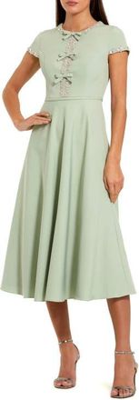 Mac Duggal Crepe Midi Dress With Rhinestone Beading in Sage at Nordstrom, Size 16