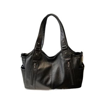 Generic Large Capacity Womens Tote Bag Handheld Commuter Versatile Single Shoulder Crossbody Texture(Black)