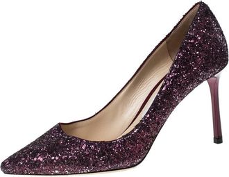Jimmy Choo London Purple Glitter Romy Pointed Toe Pumps