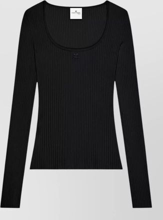 Courr&egrave;ges long sleeve scoop neck ribbed top