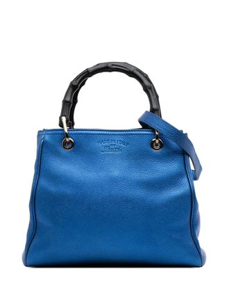 【GUCCI】HAND BAG BLUE Preloved GUCCI Blue Patent Leather Horsebit Two Way Handbag