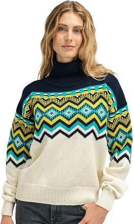 Dale of Norway Randaberg Sweater Womens Clothing Off-White/Navy/Peacock : MD (Womens 8-10), Polyamide/Wool