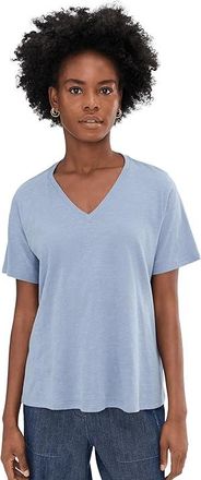 Eileen Fisher Organic Cotton Slubby Jersey V-Neck Short Sleeve T-Shirts Womens Clothing Haze : MD
